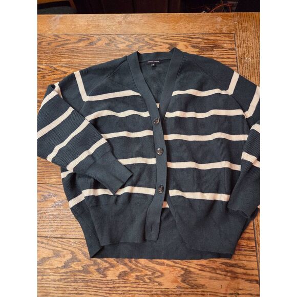 Universal Standard Better-Than-Wool Cardigan in Forest Green/cream stripe sz Med - Picture 2 of 6